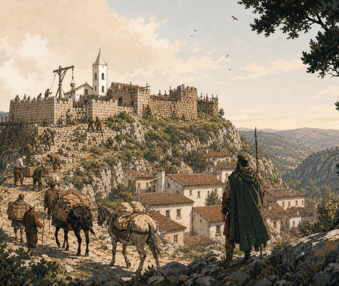 Comic interpretation of Penela’s medieval frontier with the real castle silhouette