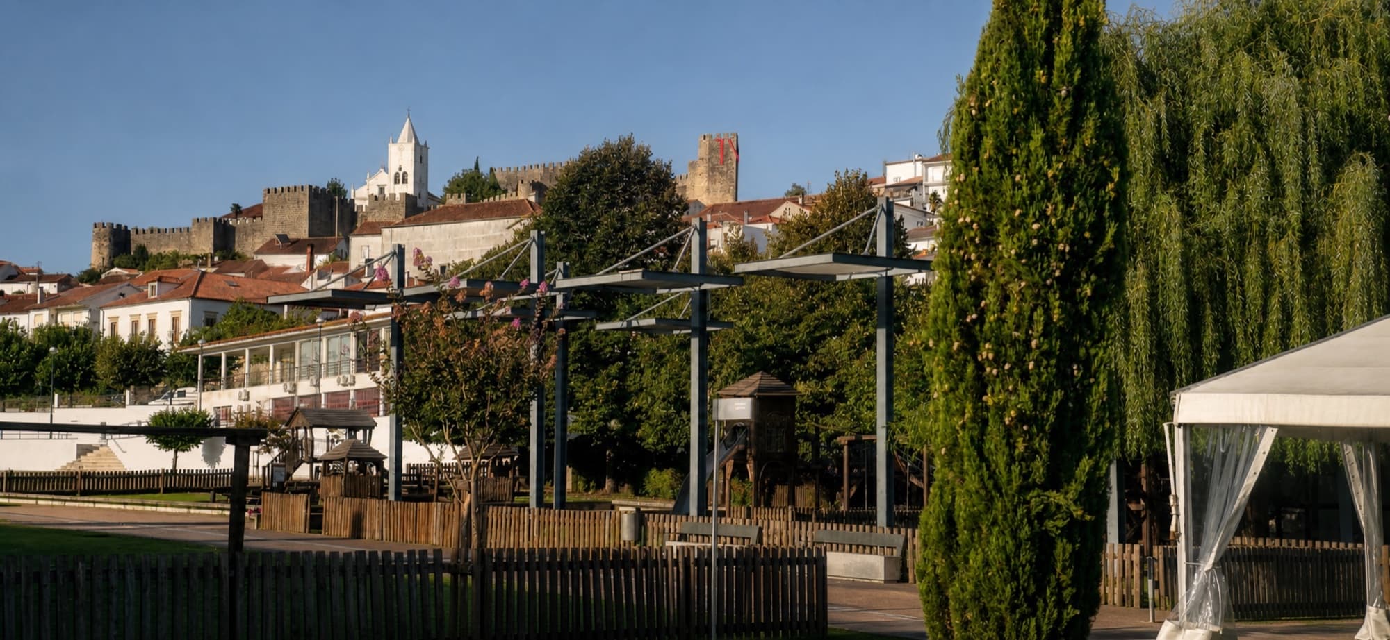 Penela Castle and São Miguel Church seen from Parque das Águas Romanas